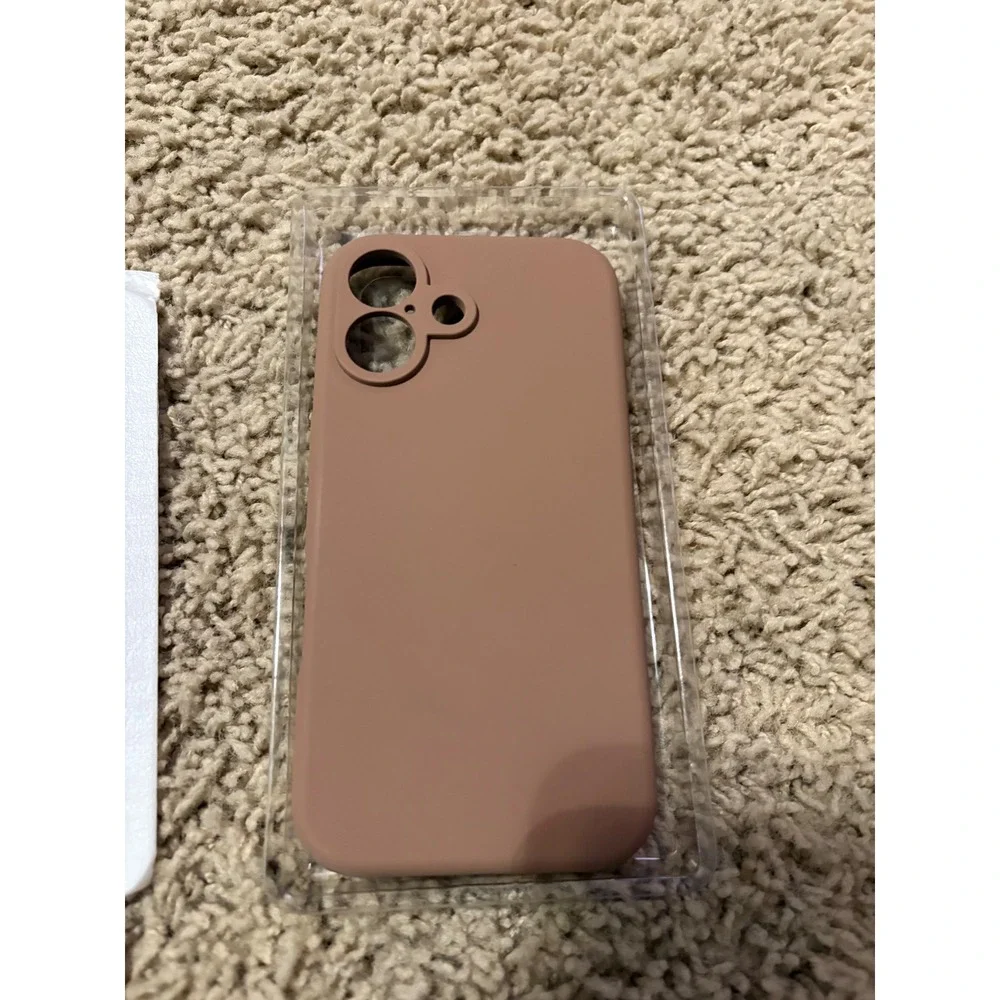 iPhone 16 Case with‎ Tempered Glass Screen Protector, Liquid Silicone Brown